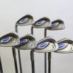 LEFTY Ping I5 4-9, PW Iron Set Green Dot Graphite Shaft Stiff Flex